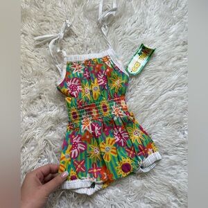 Cat & Jack Green and Yellow Jumpsuit with Elastic Waist